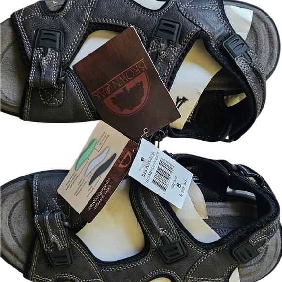 Brown Oak Men\'s Leather Sport Sandal Size 8 Gray NWT BO-MRS200-GRY